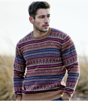 William Lockie Mens Lambswool Fair Isle Round Neck Pullover